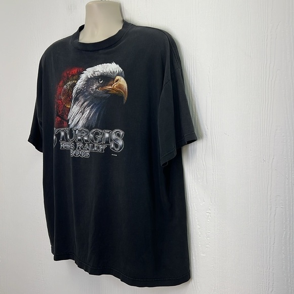 Vintage - 2005 Sturgis Bike Rally Bald Eagle Moon Light Black Short Sleeve T XL - Picture 6 of 11